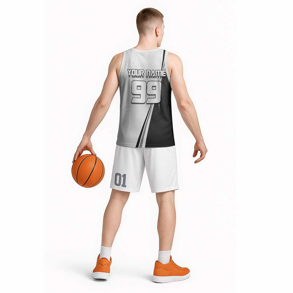 Personalized Okkotsu Yuta Jujutsu Kaisen Soccer Basketball Jersey with Dribbling Action Pose and Monochrome Geometric Graphic Design - The Mazicc