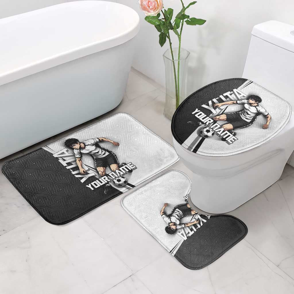 Personalized Okkotsu Yuta Jujutsu Kaisen Soccer Bathroom Set with Dribbling Action Pose and Monochrome Geometric Graphic Design - The Mazicc