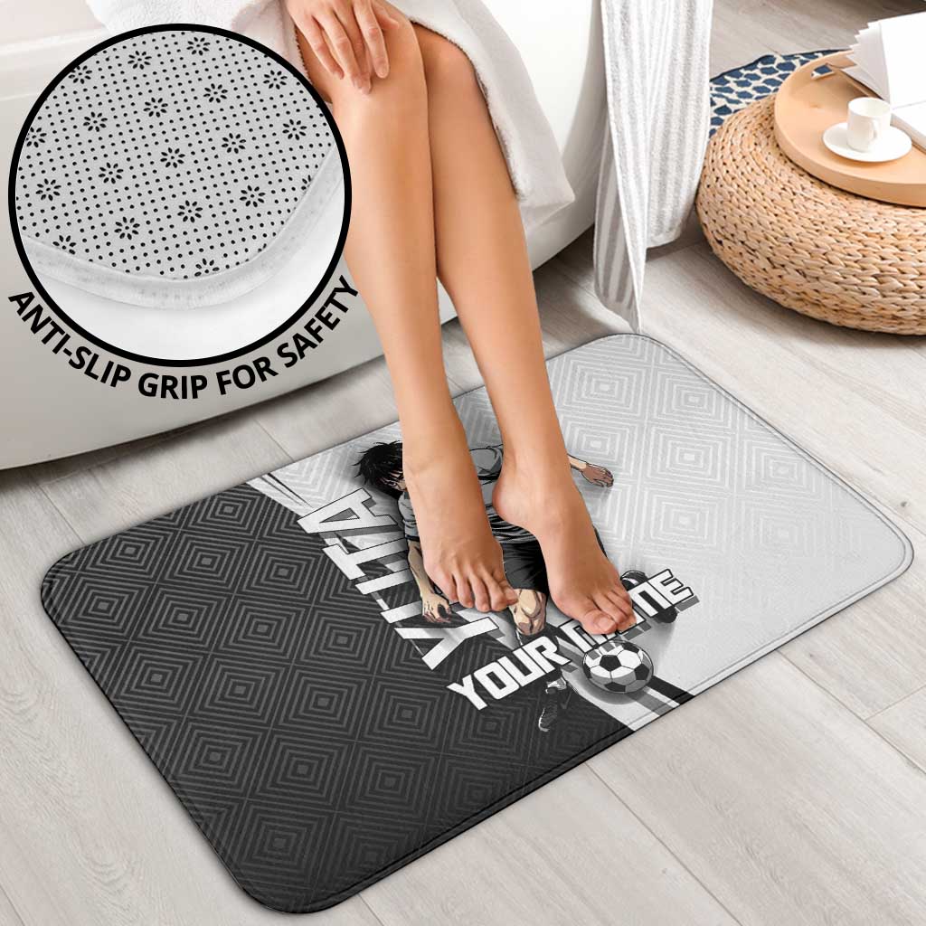 Personalized Okkotsu Yuta Jujutsu Kaisen Soccer Bathroom Set with Dribbling Action Pose and Monochrome Geometric Graphic Design - The Mazicc