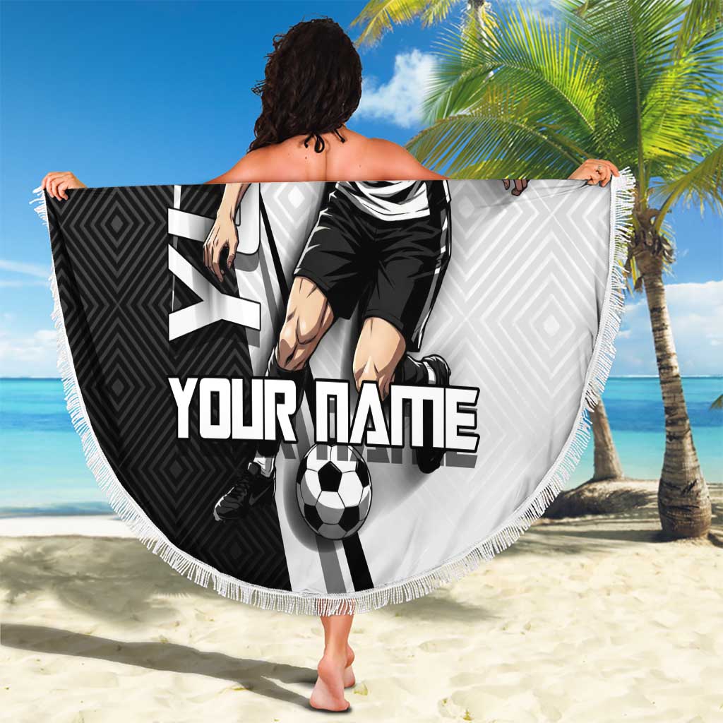 Personalized Okkotsu Yuta Jujutsu Kaisen Soccer Beach Blanket with Dribbling Action Pose and Monochrome Geometric Graphic Design - The Mazicc