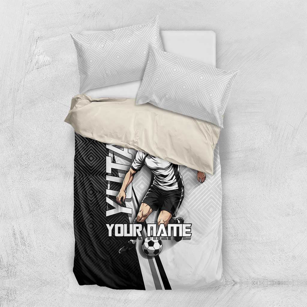 Personalized Okkotsu Yuta Jujutsu Kaisen Soccer Bedding Set with Dribbling Action Pose and Monochrome Geometric Graphic Design - The Mazicc