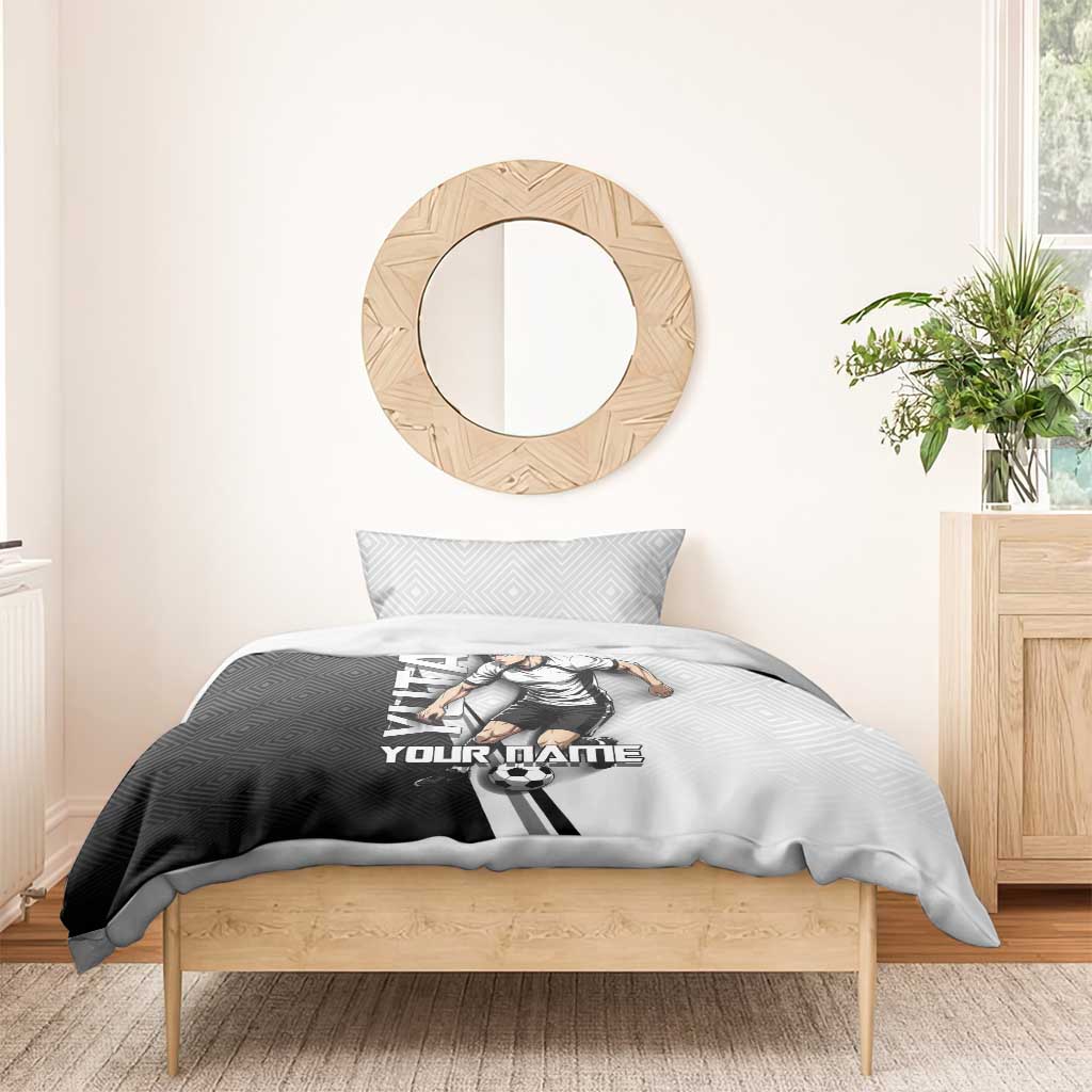 Personalized Okkotsu Yuta Jujutsu Kaisen Soccer Bedding Set with Dribbling Action Pose and Monochrome Geometric Graphic Design - The Mazicc