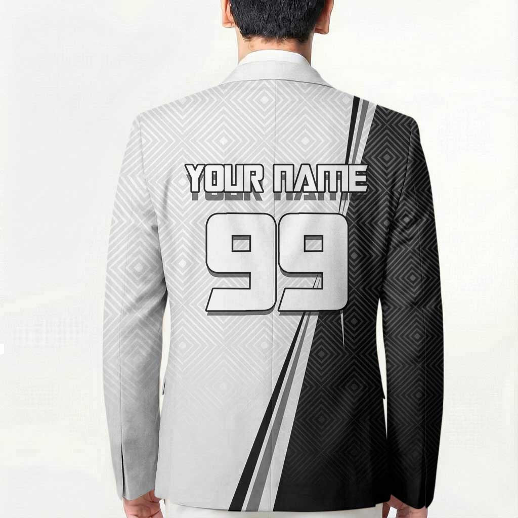 Personalized Okkotsu Yuta Jujutsu Kaisen Soccer Blazer with Dribbling Action Pose and Monochrome Geometric Graphic Design - The Mazicc
