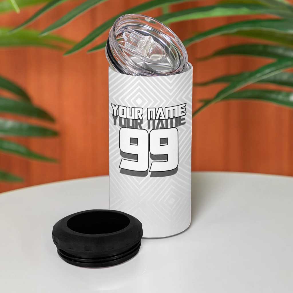 Personalized Okkotsu Yuta Jujutsu Kaisen Soccer 4 in 1 Can Cooler Tumbler with Dribbling Action Pose and Monochrome Geometric Graphic Design - The Mazicc