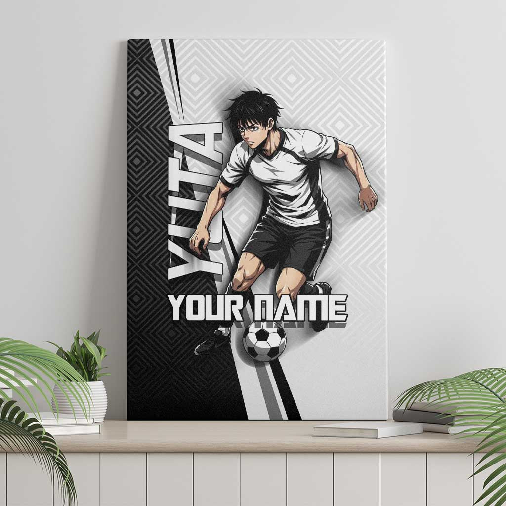 Personalized Okkotsu Yuta Jujutsu Kaisen Soccer Canvas Wall Art with Dribbling Action Pose and Monochrome Geometric Graphic Design - The Mazicc