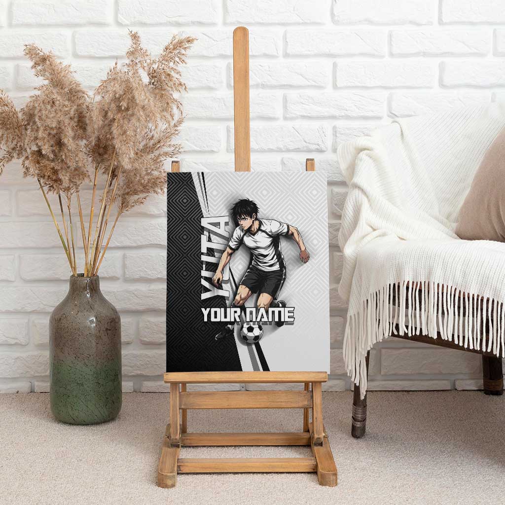 Personalized Okkotsu Yuta Jujutsu Kaisen Soccer Canvas Wall Art with Dribbling Action Pose and Monochrome Geometric Graphic Design - The Mazicc