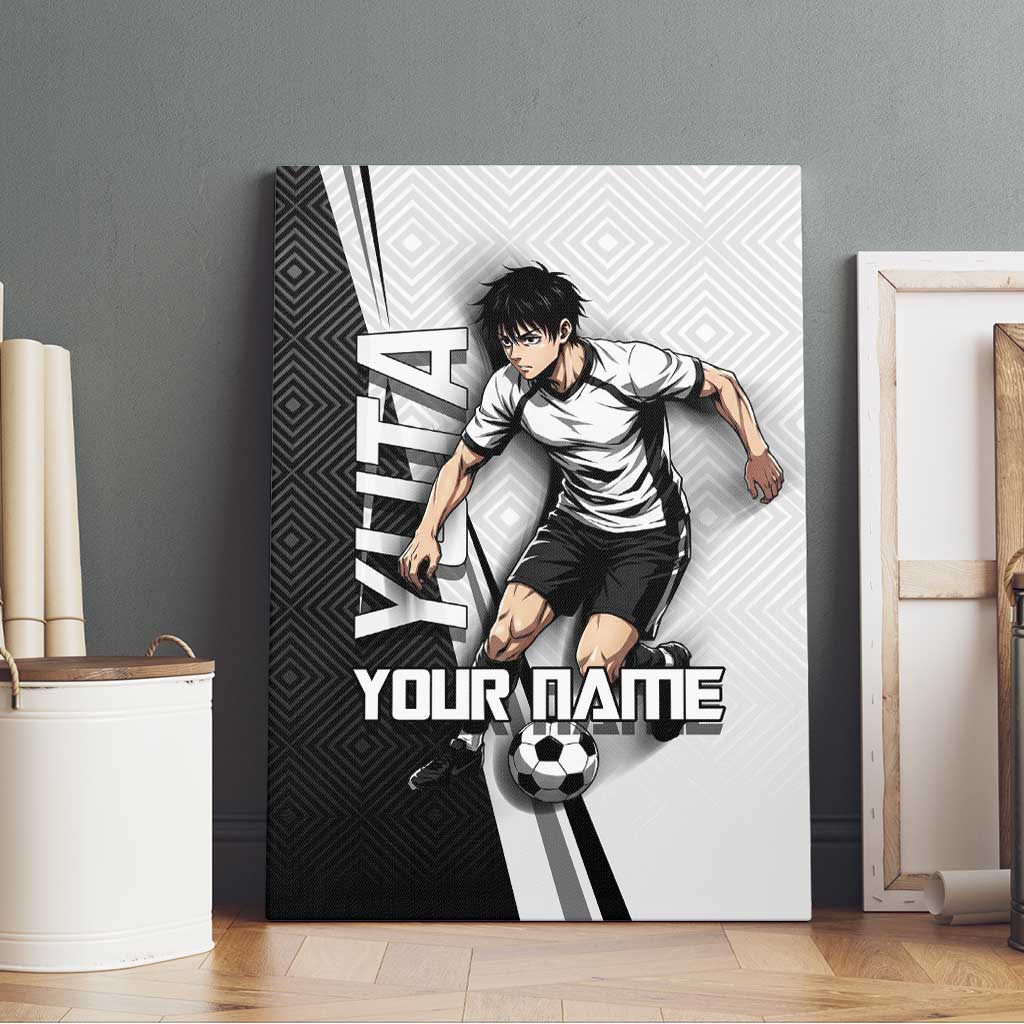 Personalized Okkotsu Yuta Jujutsu Kaisen Soccer Canvas Wall Art with Dribbling Action Pose and Monochrome Geometric Graphic Design - The Mazicc