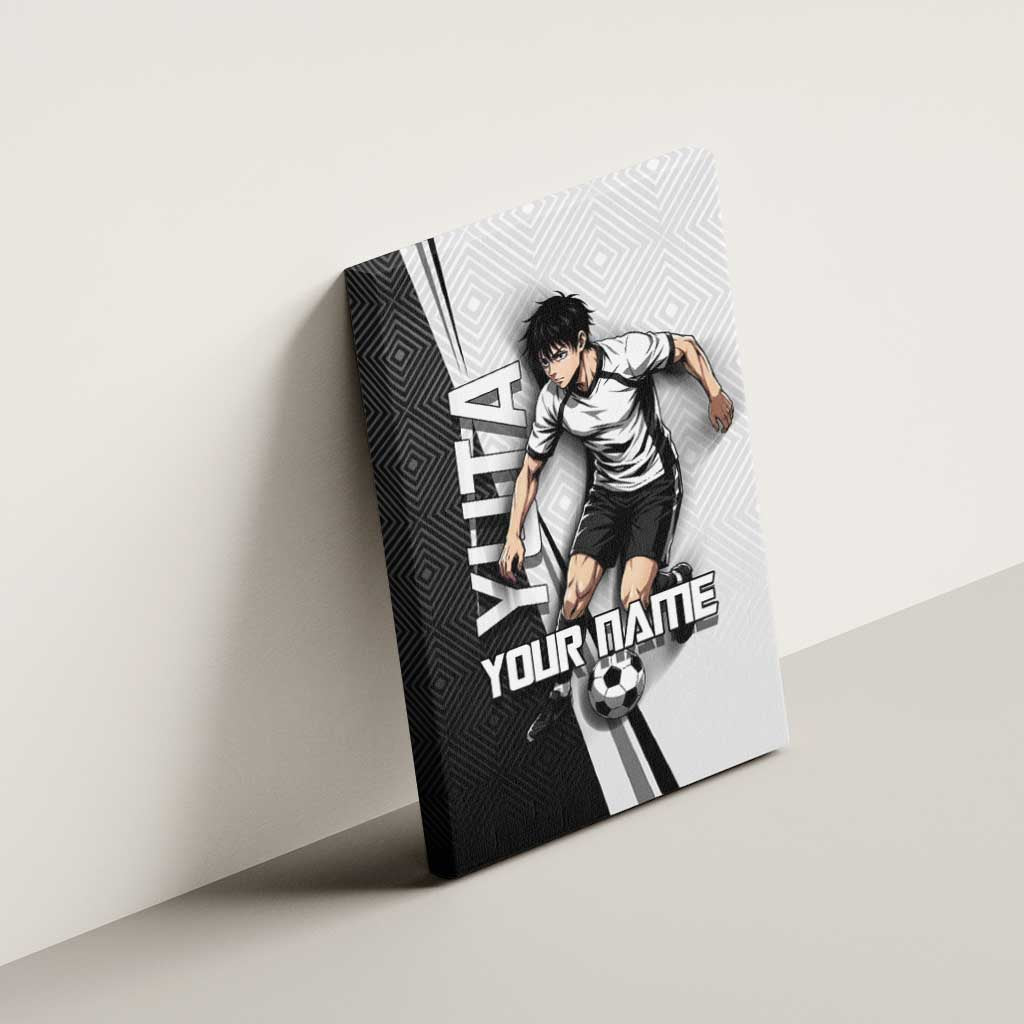 Personalized Okkotsu Yuta Jujutsu Kaisen Soccer Canvas Wall Art with Dribbling Action Pose and Monochrome Geometric Graphic Design - The Mazicc