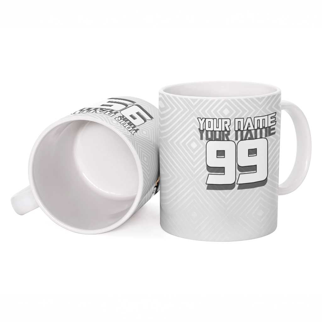 Personalized Okkotsu Yuta Jujutsu Kaisen Soccer Ceramic Mug with Dribbling Action Pose and Monochrome Geometric Graphic Design - The Mazicc