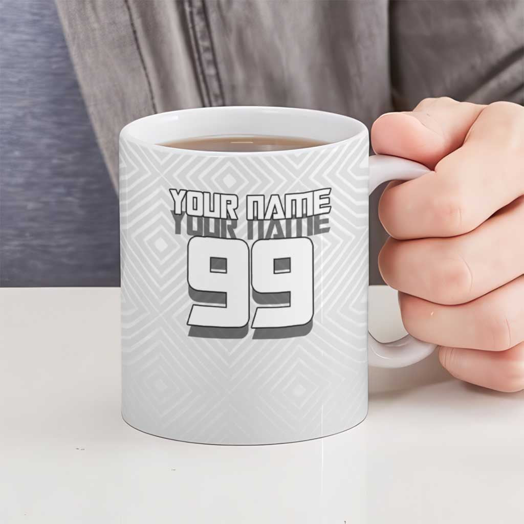 Personalized Okkotsu Yuta Jujutsu Kaisen Soccer Ceramic Mug with Dribbling Action Pose and Monochrome Geometric Graphic Design - The Mazicc