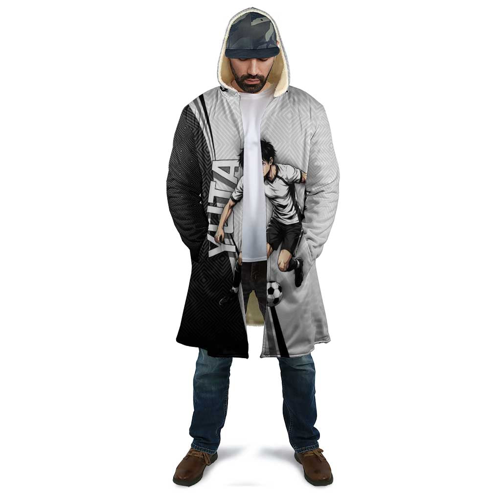 Personalized Okkotsu Yuta Jujutsu Kaisen Soccer Cloak with Dribbling Action Pose and Monochrome Geometric Graphic Design - The Mazicc