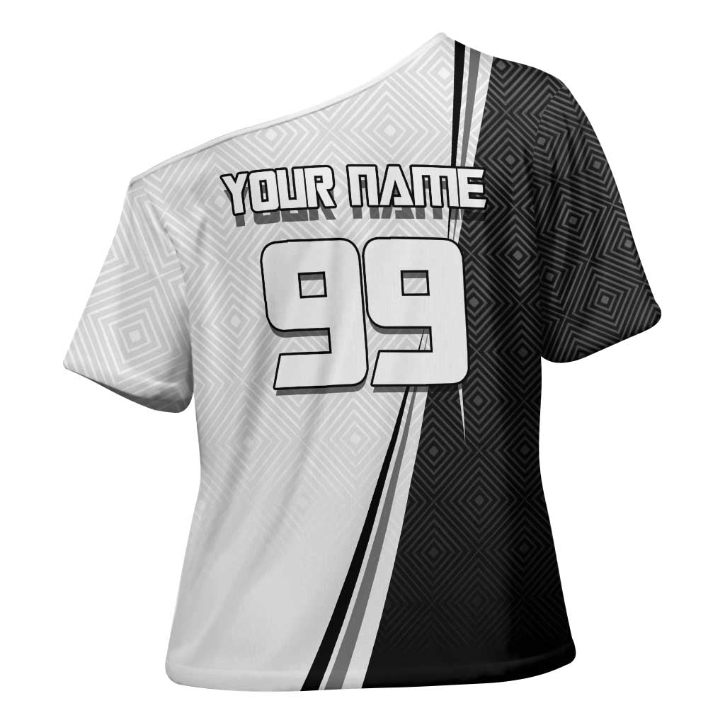 Personalized Okkotsu Yuta Jujutsu Kaisen Soccer Cross Shoulder Shirt with Dribbling Action Pose and Monochrome Geometric Graphic Design - The Mazicc
