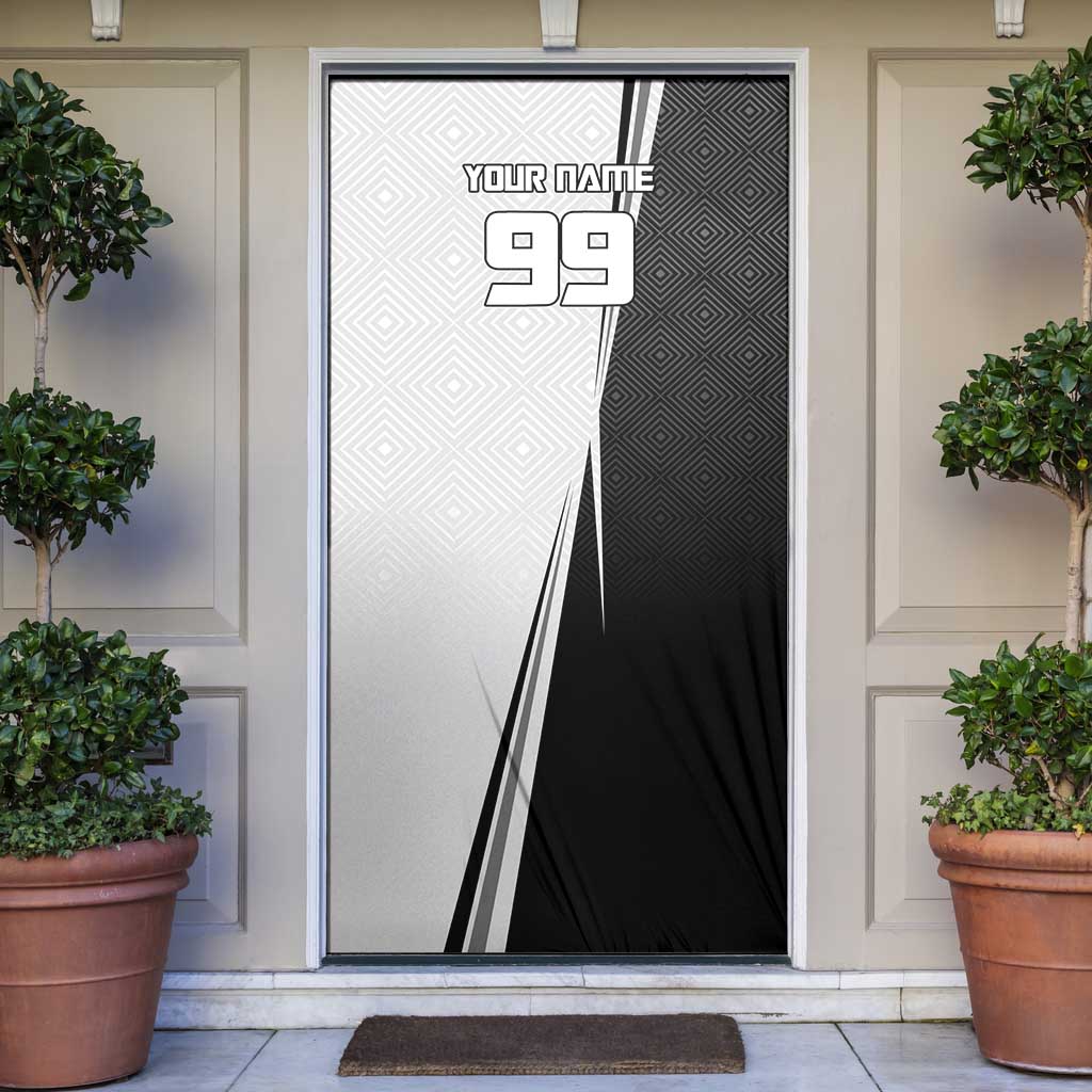 Personalized Okkotsu Yuta Jujutsu Kaisen Soccer Door Cover with Dribbling Action Pose and Monochrome Geometric Graphic Design - The Mazicc
