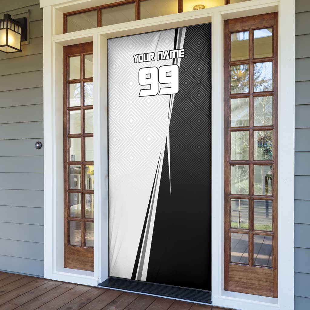 Personalized Okkotsu Yuta Jujutsu Kaisen Soccer Door Cover with Dribbling Action Pose and Monochrome Geometric Graphic Design - The Mazicc