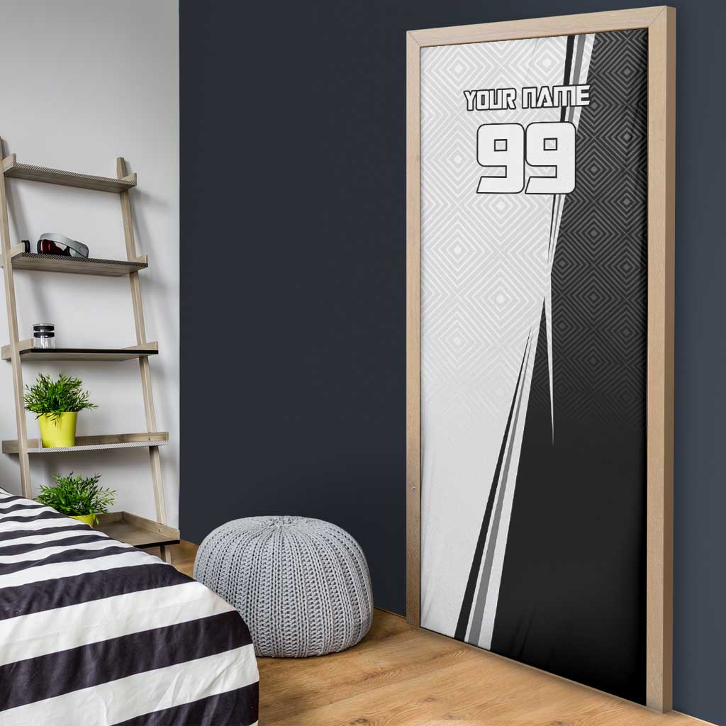 Personalized Okkotsu Yuta Jujutsu Kaisen Soccer Door Cover with Dribbling Action Pose and Monochrome Geometric Graphic Design - The Mazicc