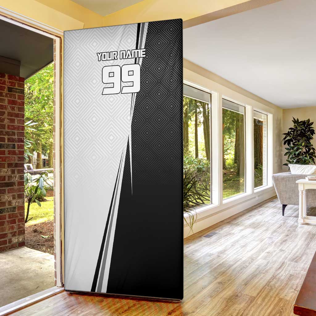 Personalized Okkotsu Yuta Jujutsu Kaisen Soccer Door Cover with Dribbling Action Pose and Monochrome Geometric Graphic Design - The Mazicc