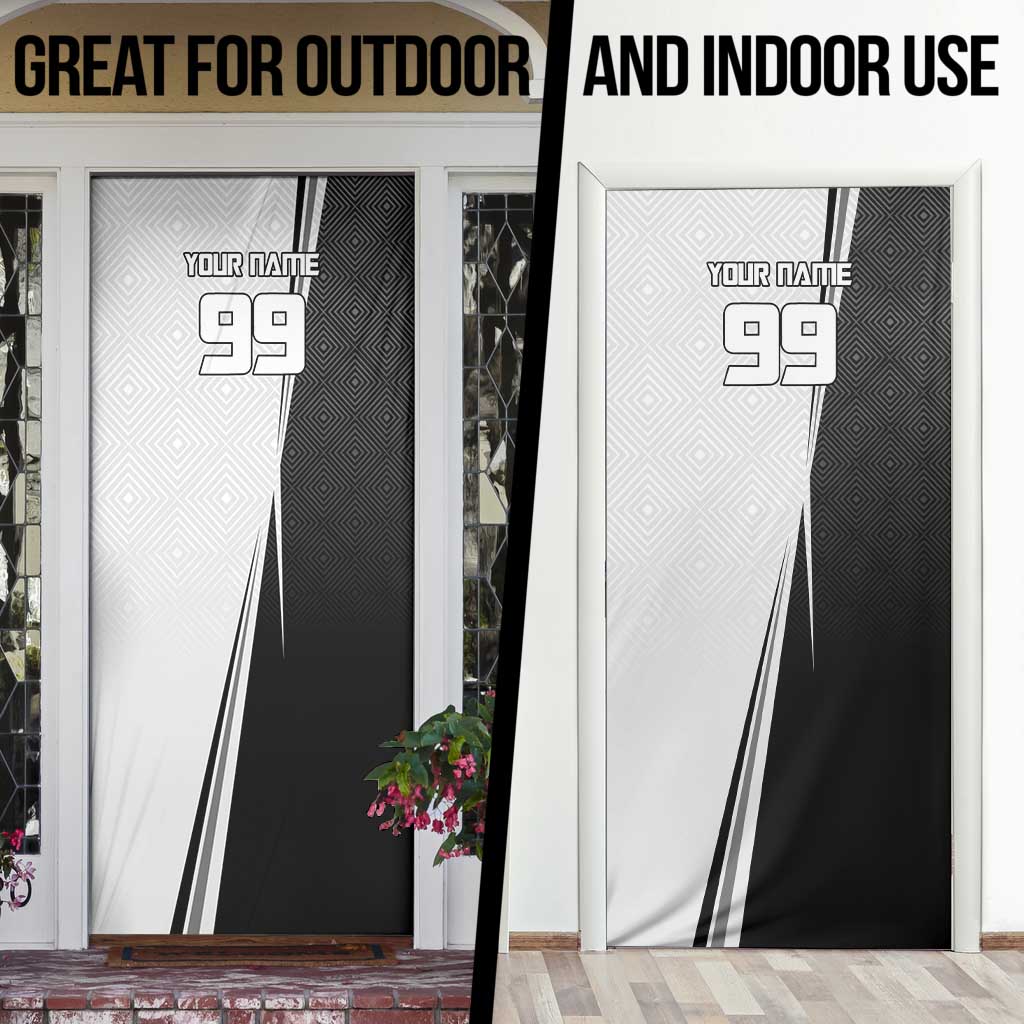Personalized Okkotsu Yuta Jujutsu Kaisen Soccer Door Cover with Dribbling Action Pose and Monochrome Geometric Graphic Design - The Mazicc