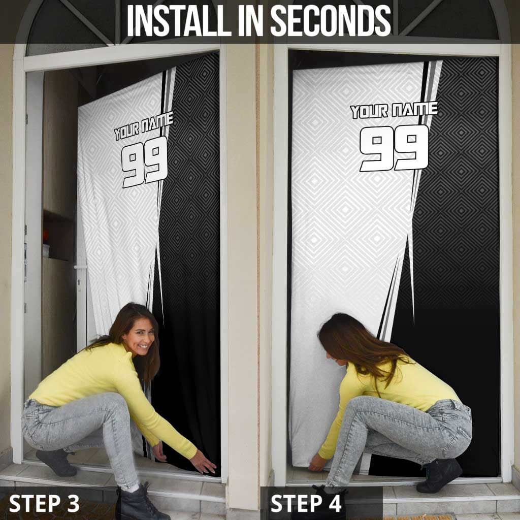 Personalized Okkotsu Yuta Jujutsu Kaisen Soccer Door Cover with Dribbling Action Pose and Monochrome Geometric Graphic Design - The Mazicc