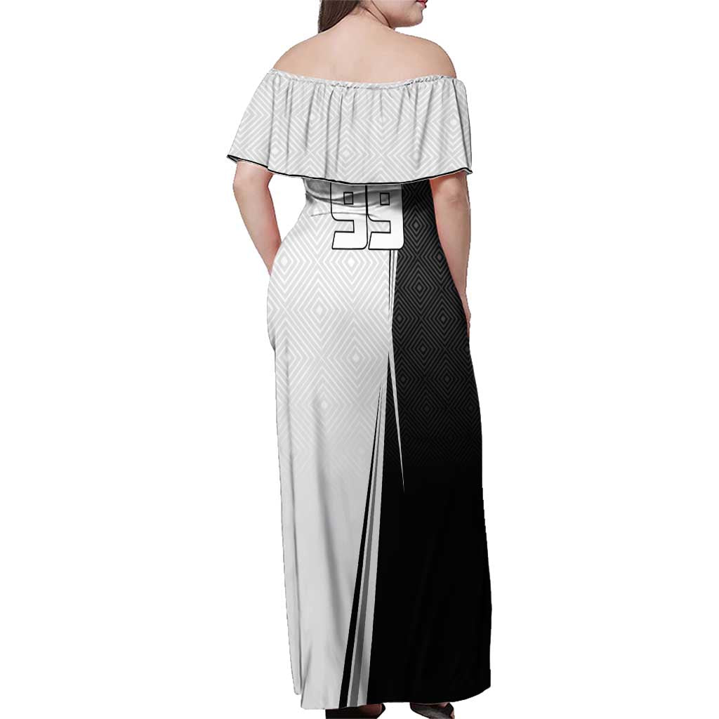 Personalized Okkotsu Yuta Jujutsu Kaisen Soccer Family Matching Off Shoulder Maxi Dress and Hawaiian Shirt with Dribbling Action Pose and Monochrome Geometric Graphic Design