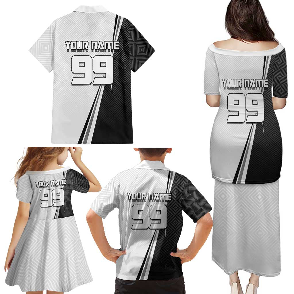 Personalized Okkotsu Yuta Jujutsu Kaisen Soccer Family Matching Puletasi and Hawaiian Shirt with Dribbling Action Pose and Monochrome Geometric Graphic Design
