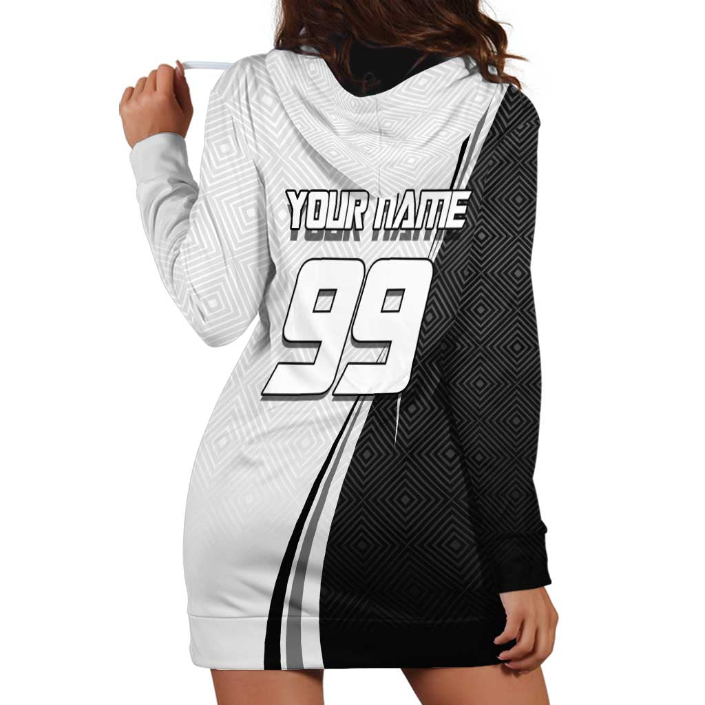 Personalized Okkotsu Yuta Jujutsu Kaisen Soccer Hoodie Dress with Dribbling Action Pose and Monochrome Geometric Graphic Design - The Mazicc