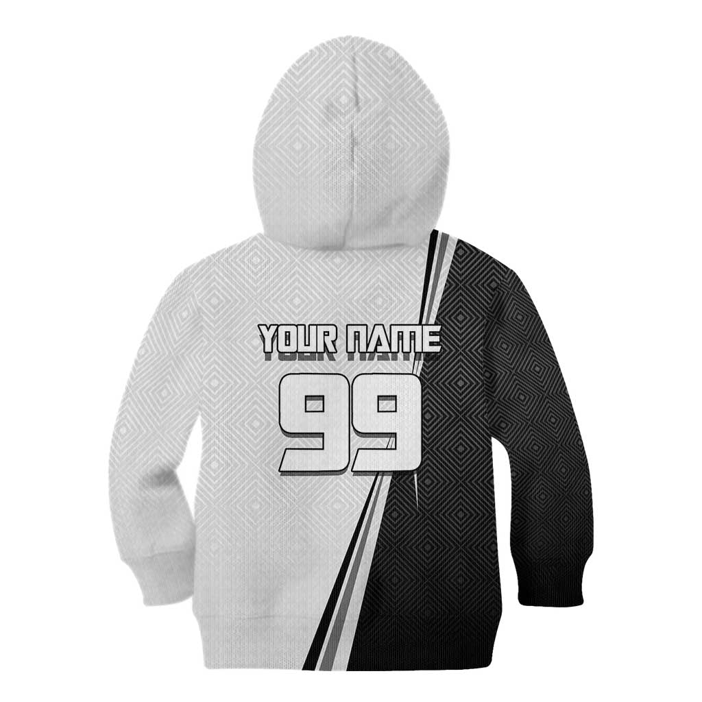 Personalized Okkotsu Yuta Jujutsu Kaisen Soccer Kid Hoodie with Dribbling Action Pose and Monochrome Geometric Graphic Design - The Mazicc