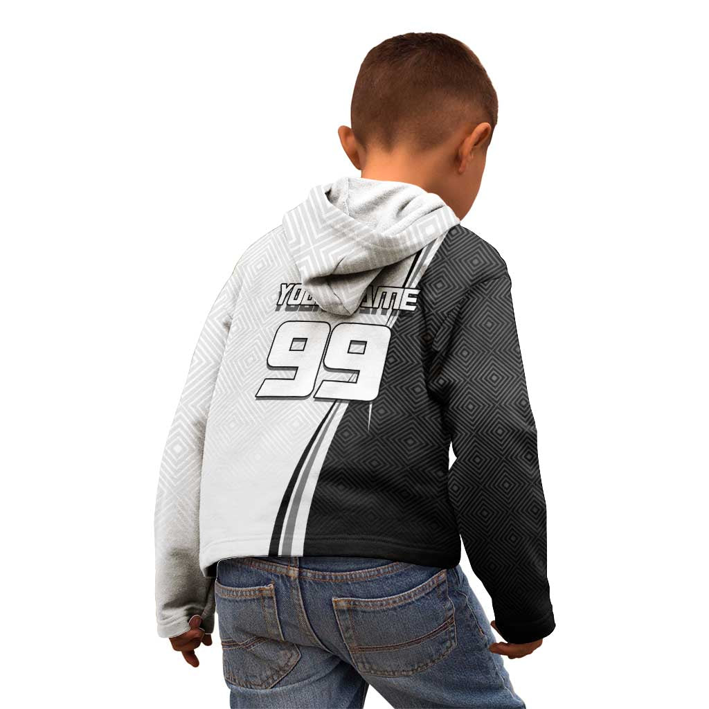 Personalized Okkotsu Yuta Jujutsu Kaisen Soccer Kid Hoodie with Dribbling Action Pose and Monochrome Geometric Graphic Design - The Mazicc