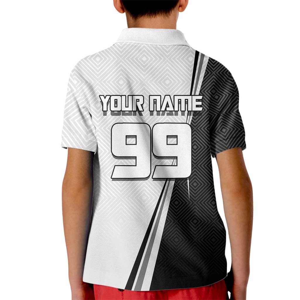Personalized Okkotsu Yuta Jujutsu Kaisen Soccer Kid Polo Shirt with Dribbling Action Pose and Monochrome Geometric Graphic Design - The Mazicc