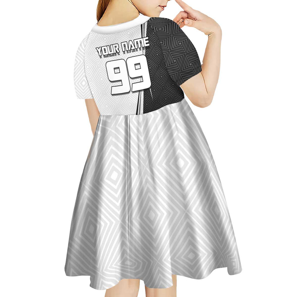 Personalized Okkotsu Yuta Jujutsu Kaisen Soccer Kid Short Sleeve Dress with Dribbling Action Pose and Monochrome Geometric Graphic Design - The Mazicc