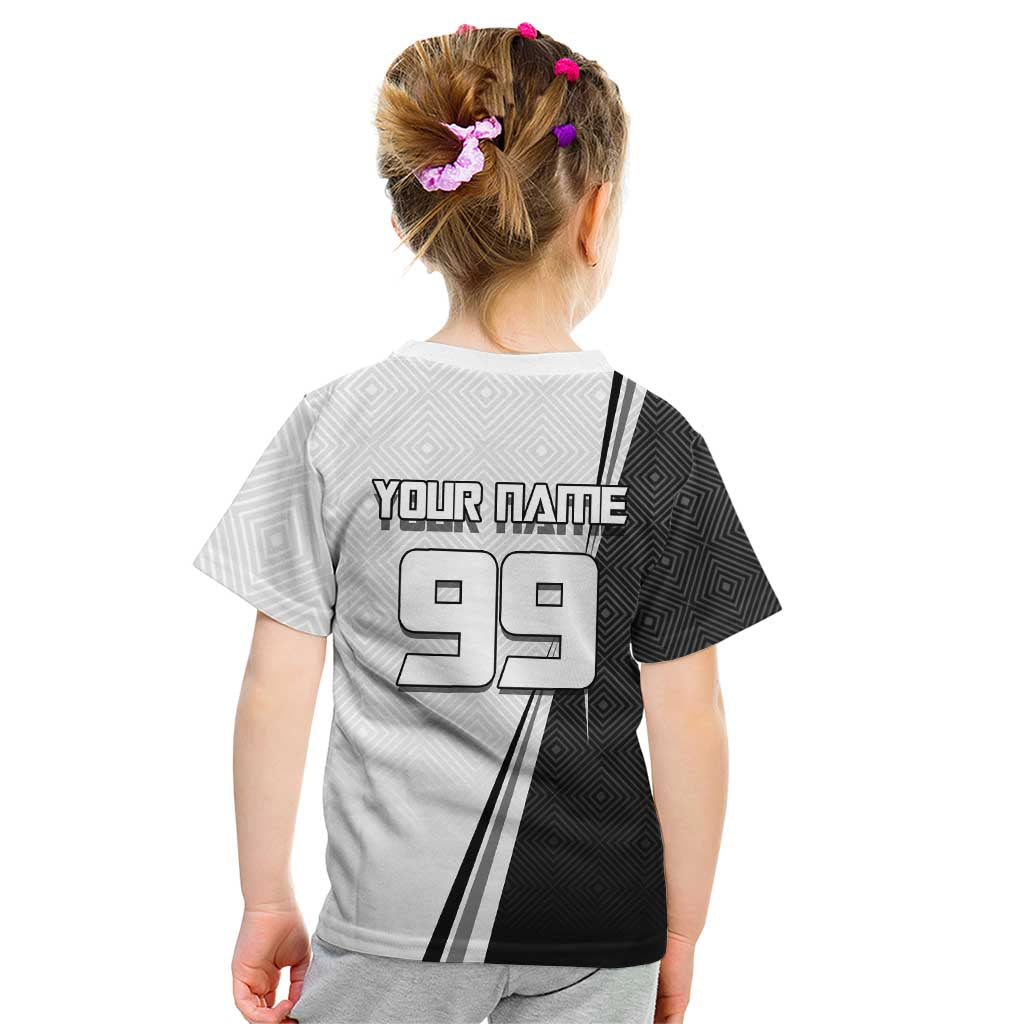 Personalized Okkotsu Yuta Jujutsu Kaisen Soccer Kid T Shirt with Dribbling Action Pose and Monochrome Geometric Graphic Design - The Mazicc