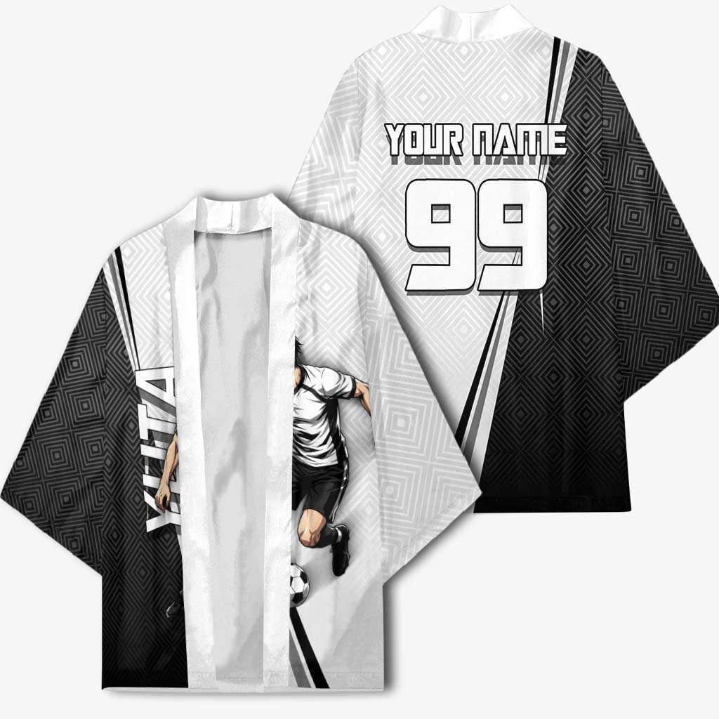 Personalized Okkotsu Yuta Jujutsu Kaisen Soccer Kimono with Dribbling Action Pose and Monochrome Geometric Graphic Design - The Mazicc