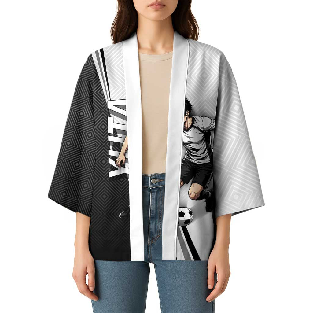 Personalized Okkotsu Yuta Jujutsu Kaisen Soccer Kimono with Dribbling Action Pose and Monochrome Geometric Graphic Design - The Mazicc