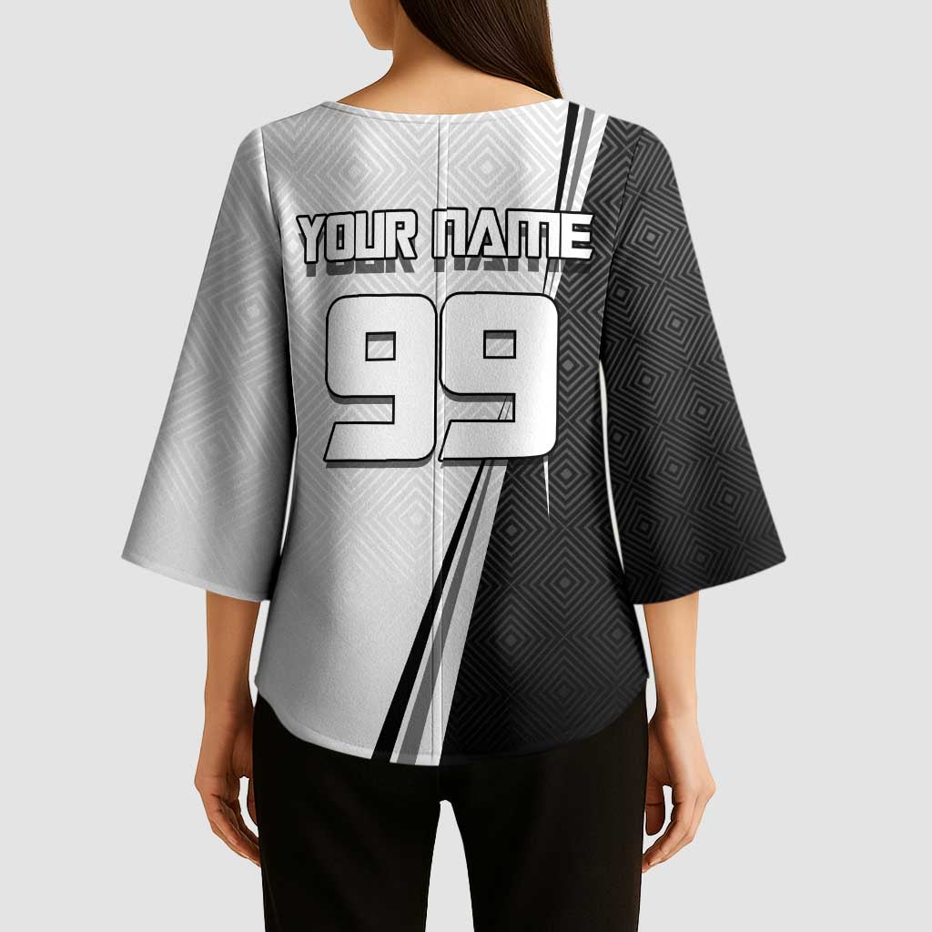 Personalized Okkotsu Yuta Jujutsu Kaisen Soccer Kimono Sleeve Blouse with Dribbling Action Pose and Monochrome Geometric Graphic Design - The Mazicc
