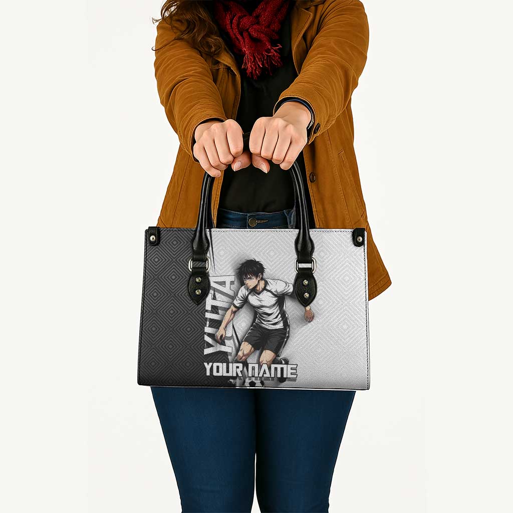 Personalized Okkotsu Yuta Jujutsu Kaisen Soccer Leather Bag with Dribbling Action Pose and Monochrome Geometric Graphic Design - The Mazicc