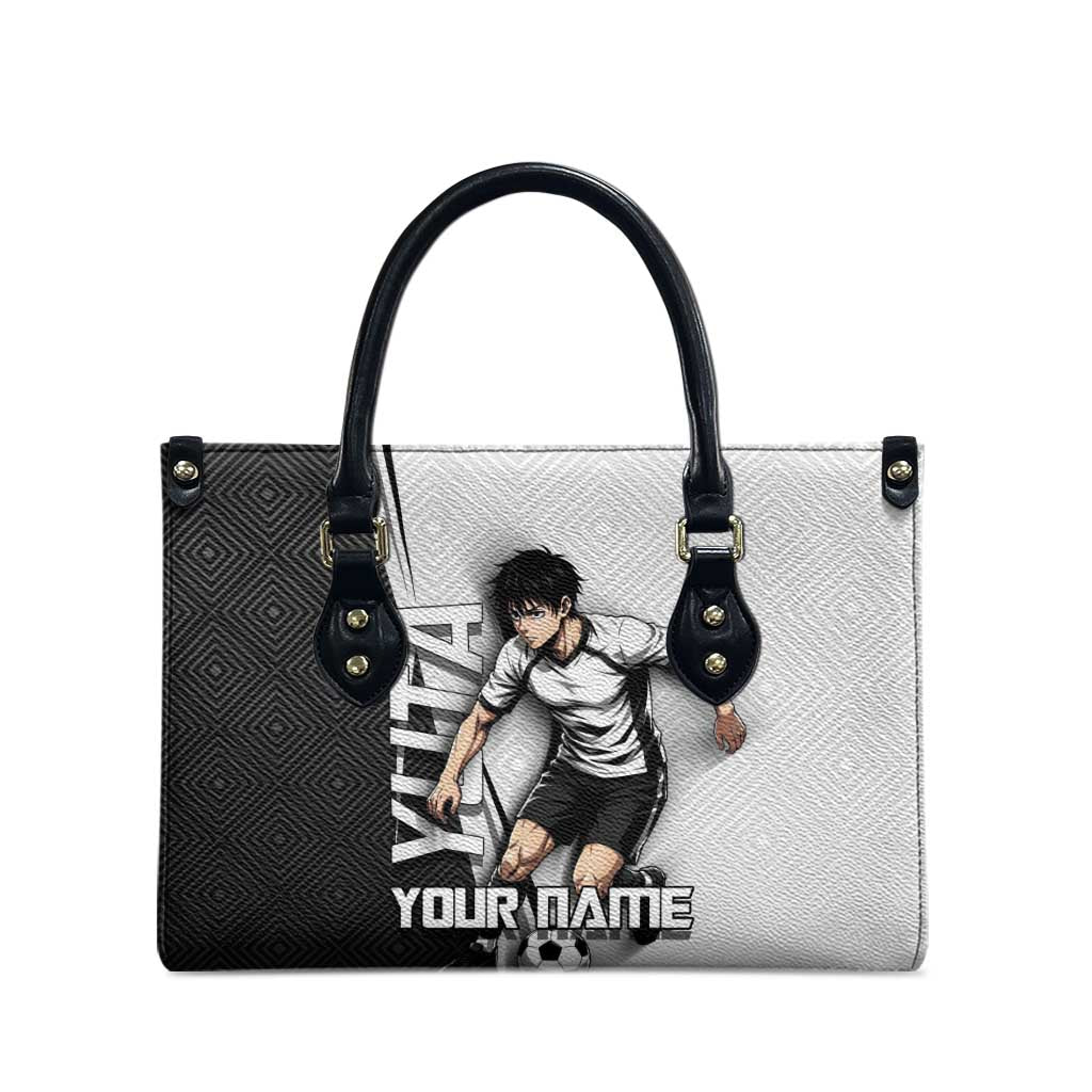 Personalized Okkotsu Yuta Jujutsu Kaisen Soccer Leather Bag with Dribbling Action Pose and Monochrome Geometric Graphic Design - The Mazicc