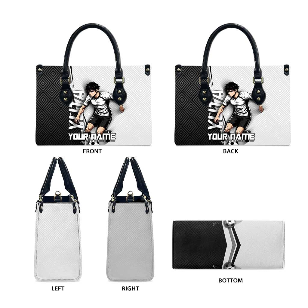 Personalized Okkotsu Yuta Jujutsu Kaisen Soccer Leather Bag with Dribbling Action Pose and Monochrome Geometric Graphic Design - The Mazicc