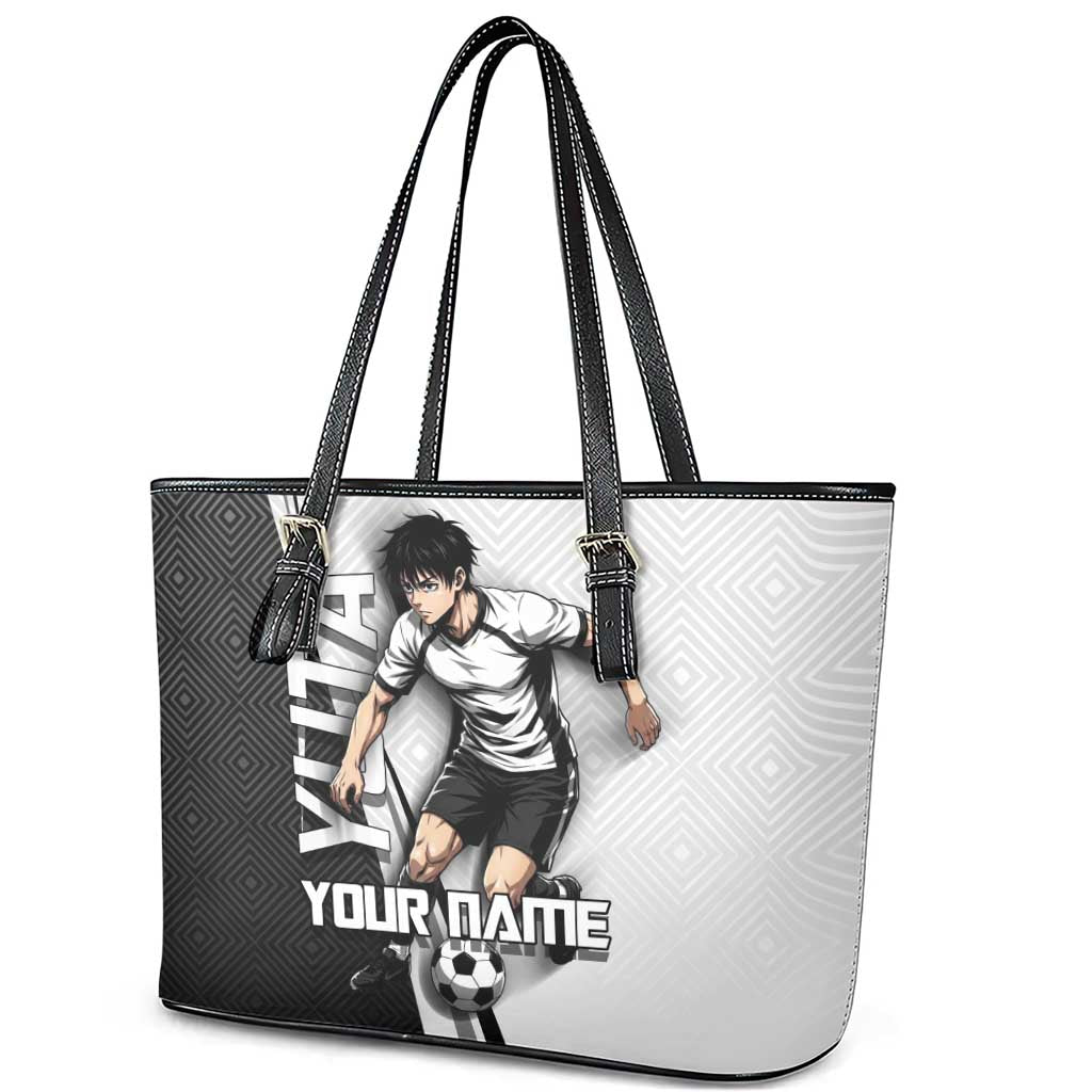 Personalized Okkotsu Yuta Jujutsu Kaisen Soccer Leather Tote Bag with Dribbling Action Pose and Monochrome Geometric Graphic Design - The Mazicc