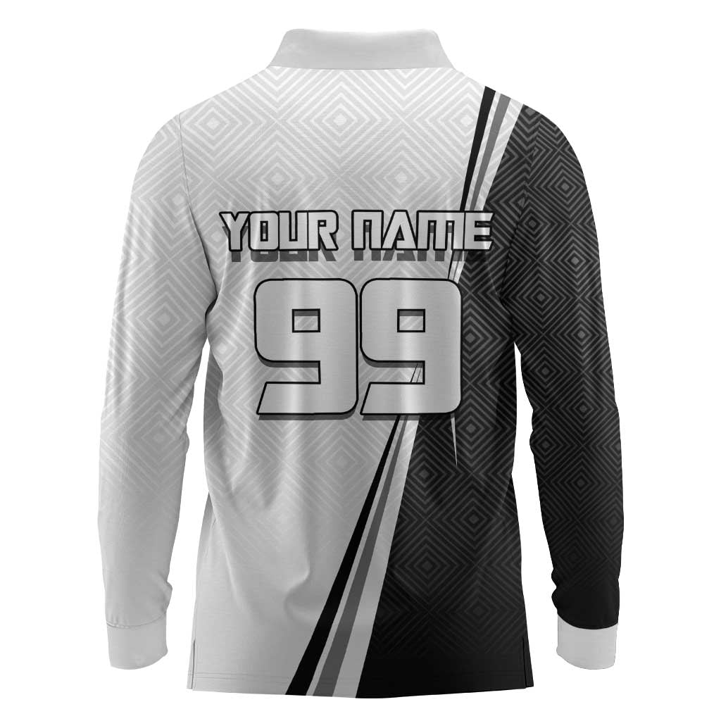 Personalized Okkotsu Yuta Jujutsu Kaisen Soccer Long Sleeve Polo Shirt with Dribbling Action Pose and Monochrome Geometric Graphic Design - The Mazicc
