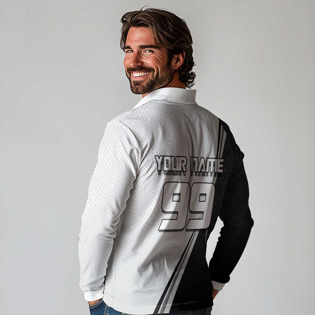 Personalized Okkotsu Yuta Jujutsu Kaisen Soccer Long Sleeve Polo Shirt with Dribbling Action Pose and Monochrome Geometric Graphic Design - The Mazicc