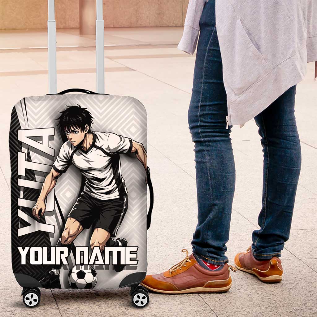 Personalized Okkotsu Yuta Jujutsu Kaisen Soccer Luggage Cover with Dribbling Action Pose and Monochrome Geometric Graphic Design - The Mazicc