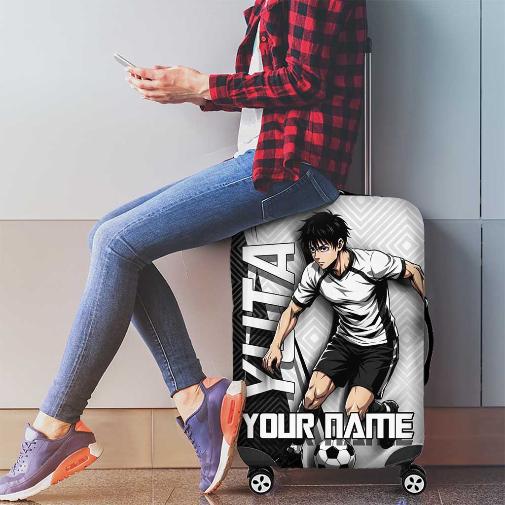 Personalized Okkotsu Yuta Jujutsu Kaisen Soccer Luggage Cover with Dribbling Action Pose and Monochrome Geometric Graphic Design - The Mazicc