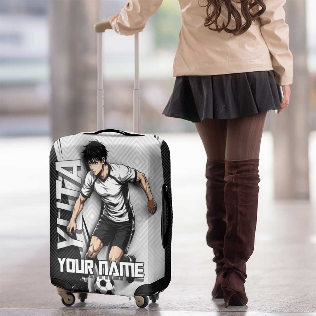 Personalized Okkotsu Yuta Jujutsu Kaisen Soccer Luggage Cover with Dribbling Action Pose and Monochrome Geometric Graphic Design - The Mazicc