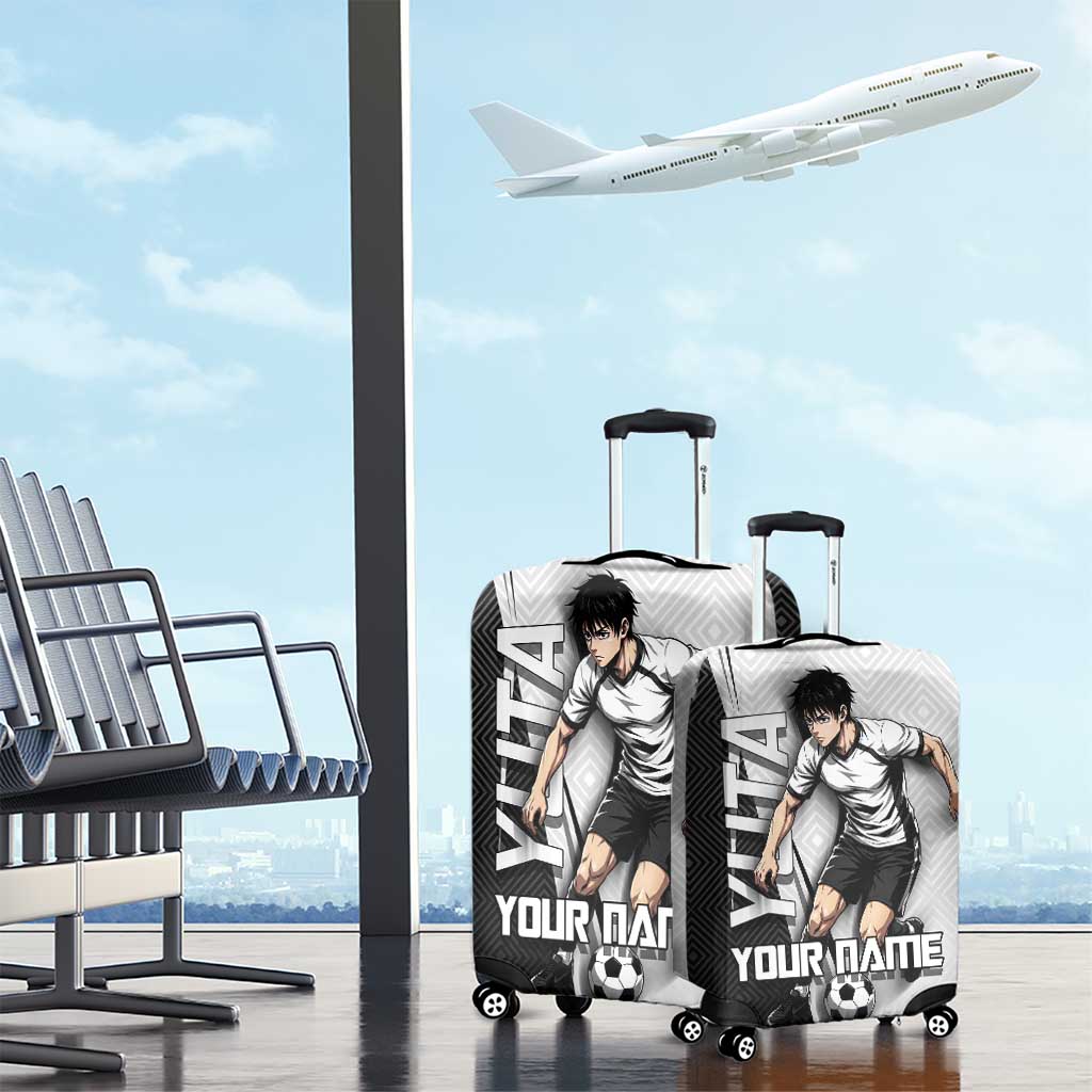 Personalized Okkotsu Yuta Jujutsu Kaisen Soccer Luggage Cover with Dribbling Action Pose and Monochrome Geometric Graphic Design - The Mazicc