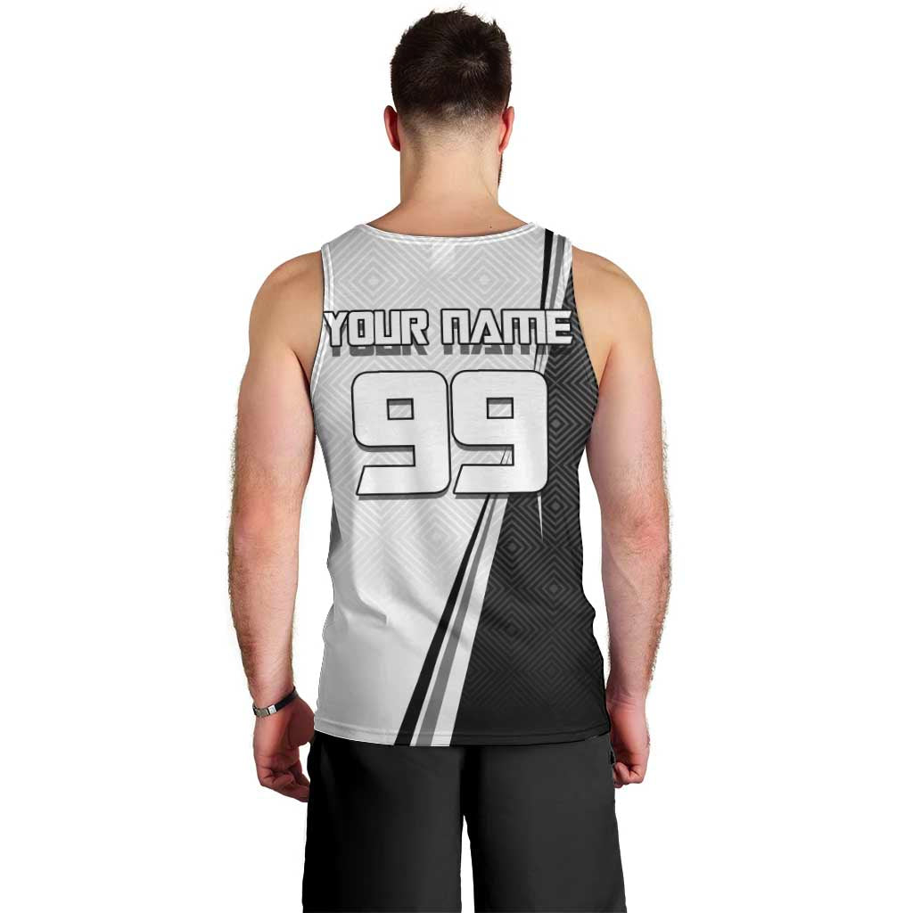 Personalized Okkotsu Yuta Jujutsu Kaisen Soccer Men Tank Top with Dribbling Action Pose and Monochrome Geometric Graphic Design - The Mazicc