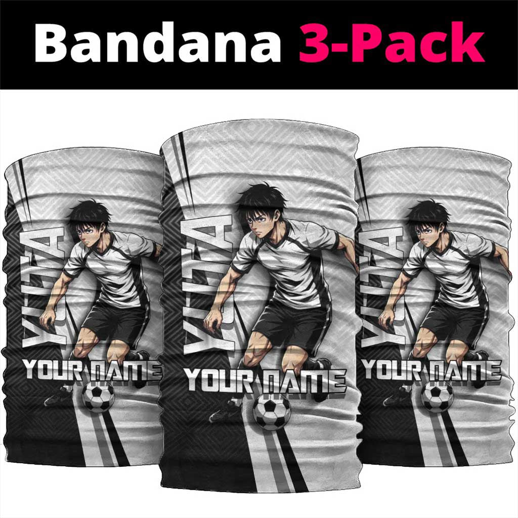Personalized Okkotsu Yuta Jujutsu Kaisen Soccer Neck Gaiter with Dribbling Action Pose and Monochrome Geometric Graphic Design - The Mazicc