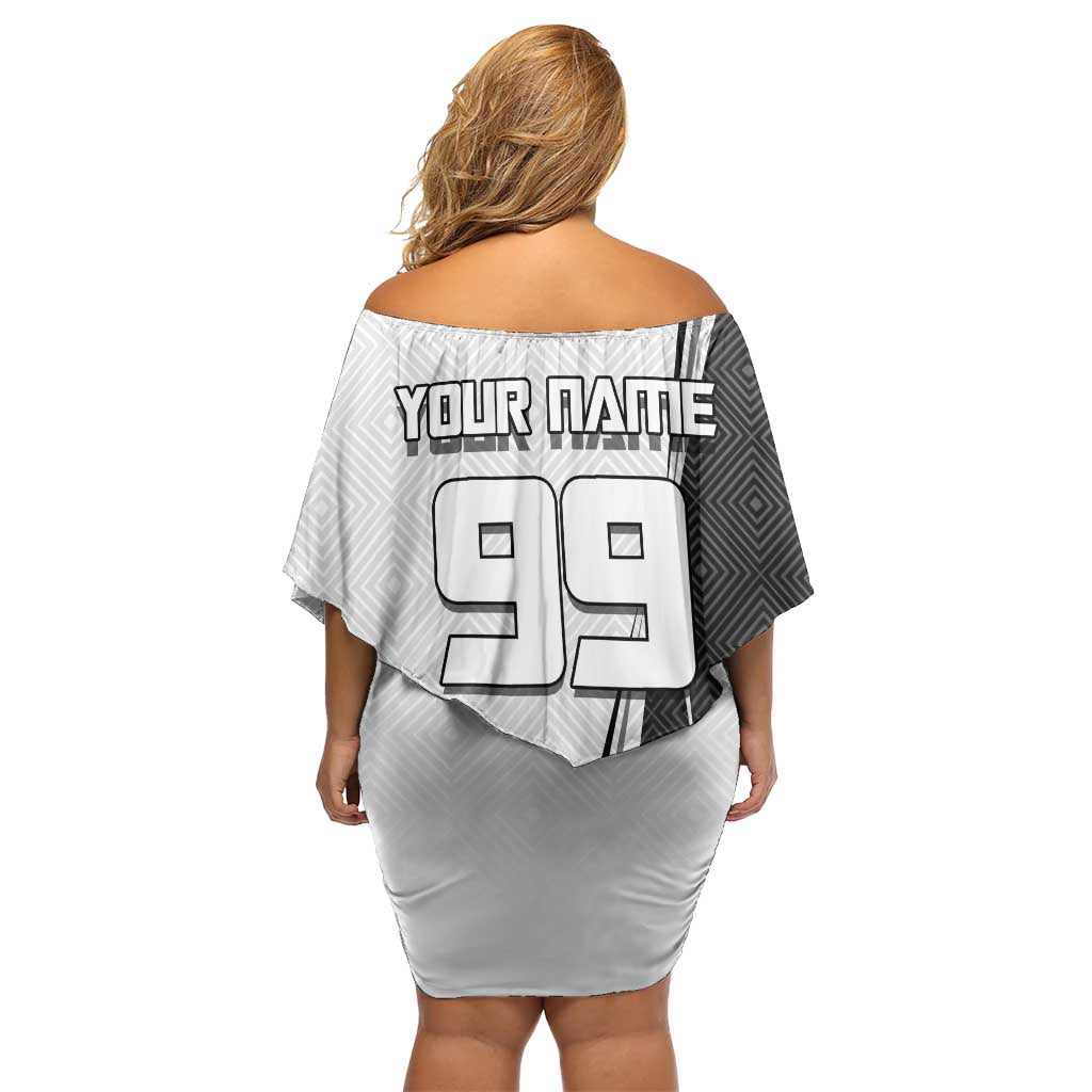 Personalized Okkotsu Yuta Jujutsu Kaisen Soccer Off Shoulder Short Dress with Dribbling Action Pose and Monochrome Geometric Graphic Design - The Mazicc
