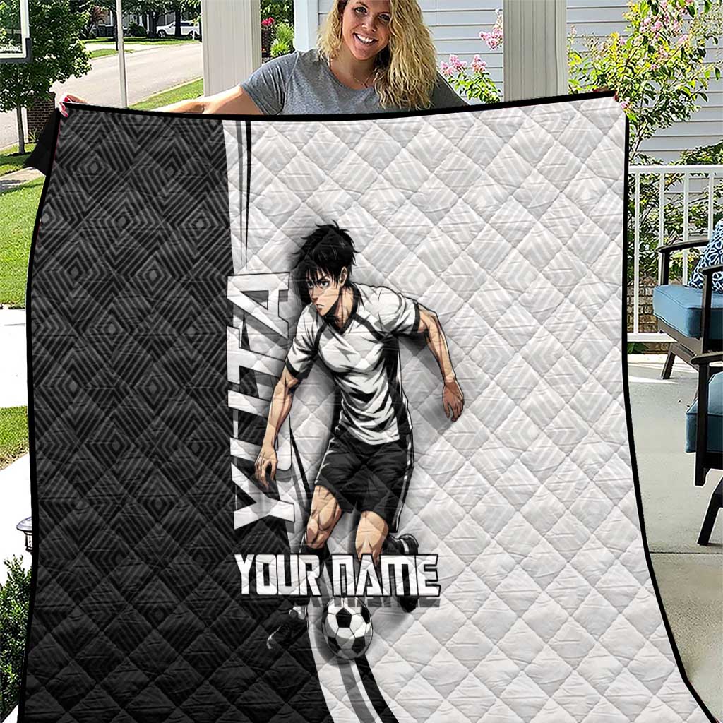 Personalized Okkotsu Yuta Jujutsu Kaisen Soccer Quilt with Dribbling Action Pose and Monochrome Geometric Graphic Design - The Mazicc