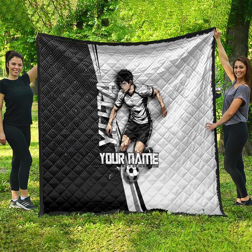 Personalized Okkotsu Yuta Jujutsu Kaisen Soccer Quilt with Dribbling Action Pose and Monochrome Geometric Graphic Design - The Mazicc