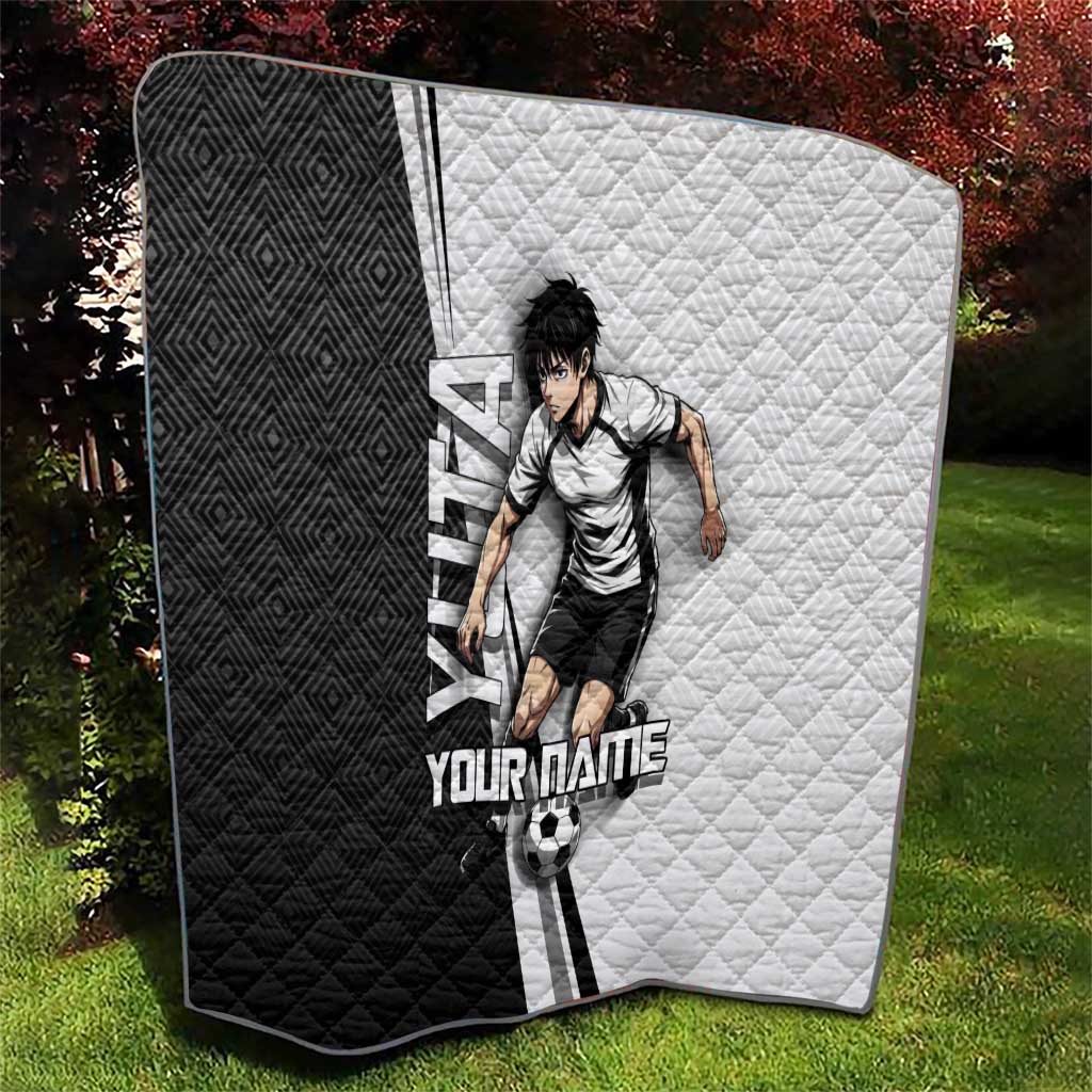 Personalized Okkotsu Yuta Jujutsu Kaisen Soccer Quilt with Dribbling Action Pose and Monochrome Geometric Graphic Design - The Mazicc