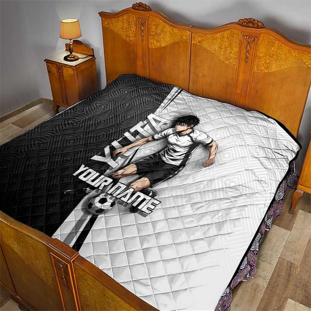 Personalized Okkotsu Yuta Jujutsu Kaisen Soccer Quilt with Dribbling Action Pose and Monochrome Geometric Graphic Design - The Mazicc